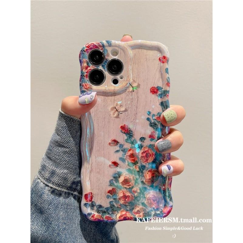Floral Oil Paint Iphone 14 Pro Silicone Protector With Blue Light For Home Use