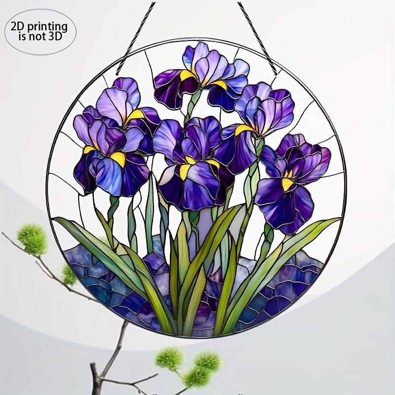 Enchanting Purple Iris Suncatcher - Acrylic Window Hanging for Garden Lovers, Four Seasons Decoration, Novelty Home Decor, Perfect Durable for Bedroom