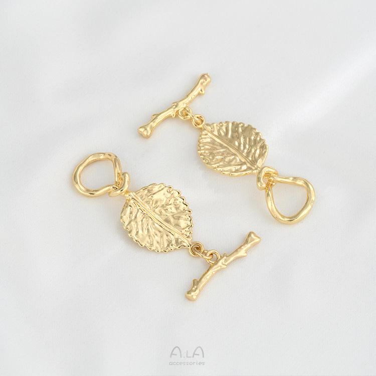 14K Gold-Plated Thick Gold Leaf Branch and Tree Seed OT Buckle for DIY Handmade Necklace Accessories