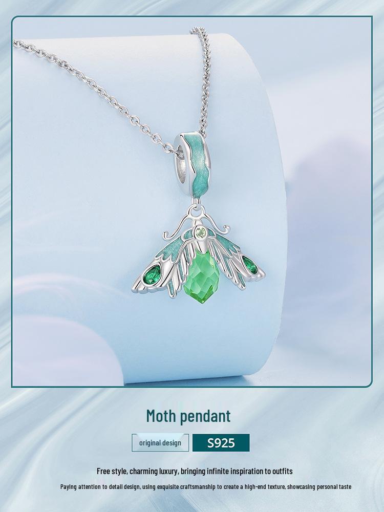 Ziyun Green Oil-Dripping Moth S925 Silver Necklace, Bracelet & Pendant Set