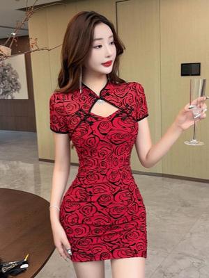 Γυναικείο Φόρεμα Bodycon με Μοτίβο Cheongsam - Σέξι Φλοκωτό Νυχτερινό Ντύσιμο