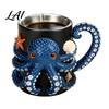 Strandurlaub Souvenir Oktopus Tasse mit Henkel Tiefsee Relief Design Harz Edelstahl Stabiles Schreibtischornament Kaffeetasse Wärmeisolierend Trinken