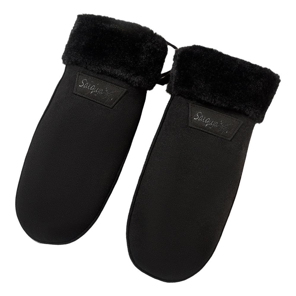1 Pair Faux Suede Winter Gloves Plush Cuffs Faux Suede Mittens Warm Mittens Women's Winter Wear