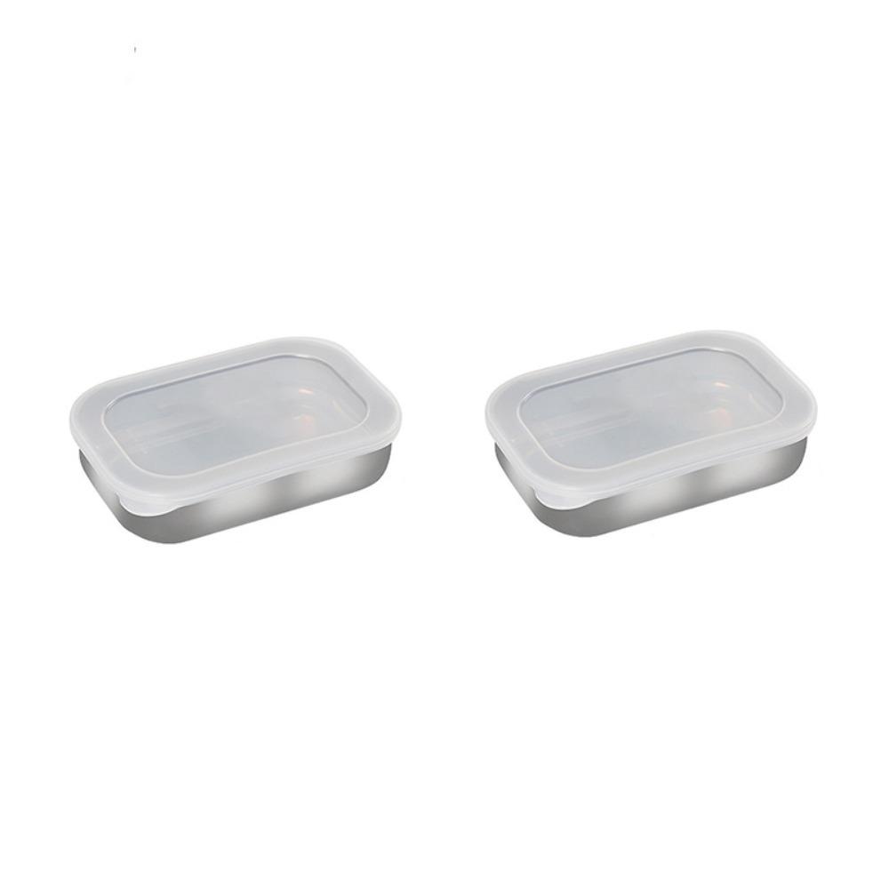 

2PCS With Lids Stainless Steel Food Fresh Keeping Box Sealed Lunch Box Refrigerator Rectangle