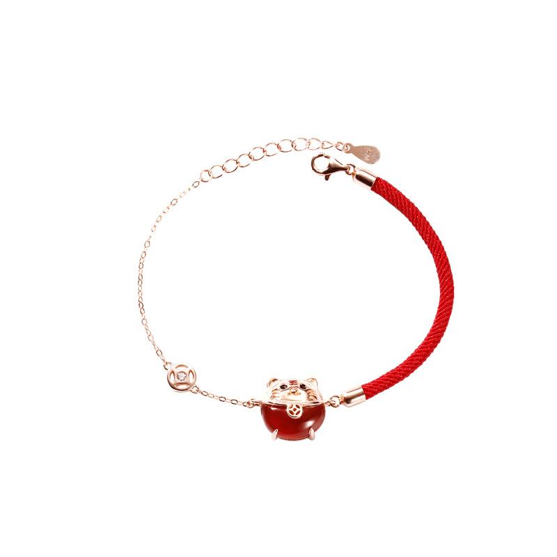 Brățară Originală Tiger Frânghie Roșie Femei Agat Zodia Natală Bijuterii Guochao Frânghie de Mână Împletită Cadou
