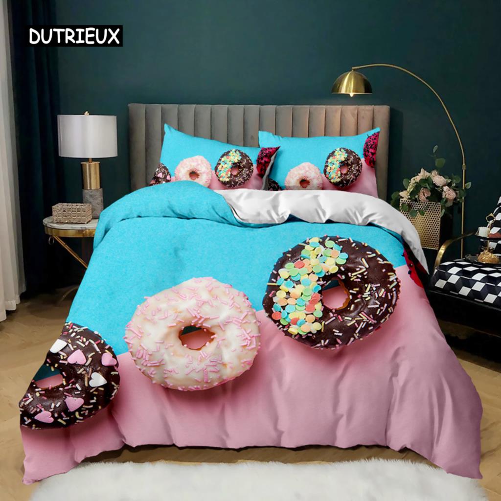 Munk Påslakan Färgglad Tie Dye Quiltöverdrag för Barn Gåva Flickig Söt Sötfärgad Dessertmat Polyester Sängklädesset