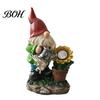 Realistic Resin Gnome Sculptures Solar Sunflower Garden Statue with LED Lights, Waterproof Figurine Weatherproof Patio Ornaments for Outdoor Yard Lawn