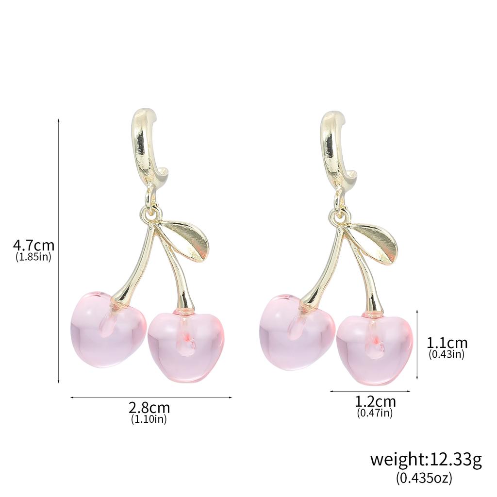 Red Korean Cute Cherry Fruit Shaped Drop Earrings Sweet Temperament Girls  Party Earrings For Women Jewelry Gifts