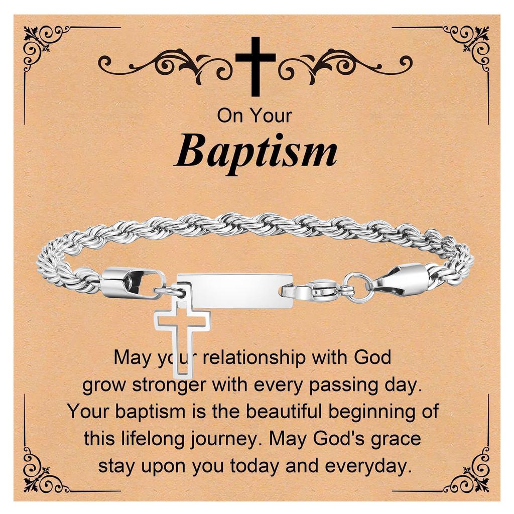 Trendy Cross Cuban Chain Bracelet for Men,Christian Religious Baptismal Bible Chain Wristband,Gift Card for Son Dad