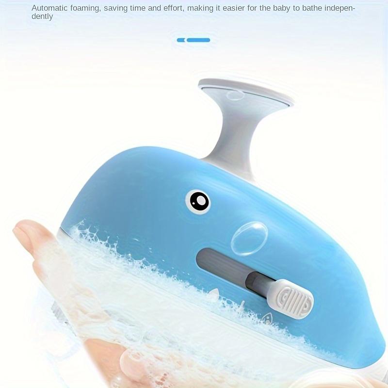1 Set Cute Whale Shaped Showerhead with Soap Dispensing Silicone Brush Ideal for Bathing and Washing Hair, Round Plastic Design with Three Modes,