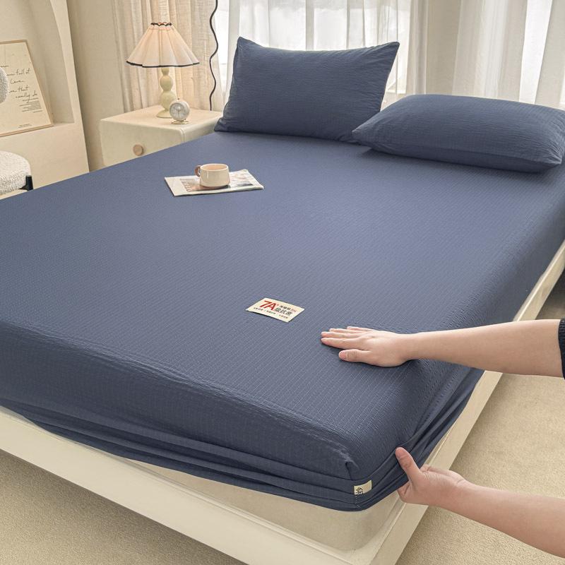 Class A Solid Color Double-Layer Crinkled Gauze Fitted Sheet - Naked Sleep Friendly & Machine Washable