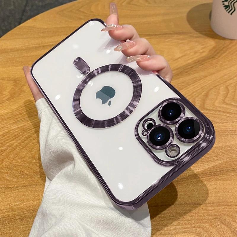 

Роскошный беспроводной чехол Magsafe для iPhone 15 14 13 12 11 16 Pro Max Plus прозрачный магнитный бампер For iPhone 16Pro