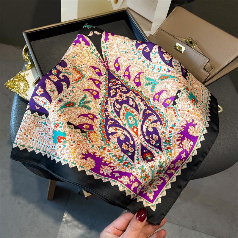 

Винтажный шарф-бандана с принтом пейсли, роскошный мягкий атласный стильный универсальный шейный платок для женщин, повязки для волос, платок на голову 70X70cm