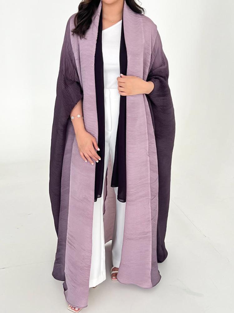 Plus Size Women's Gradient Batwing Sleeve Spring Coat - Miyake Style Fashionable Long Robe