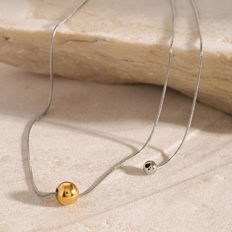 Delicate Stainless Steel Adjustable Necklace and Bracelet Set for Unisex with Round Sphere Pendant Luxurious Jewelry