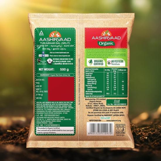 Aashirvaad Organic Arhar/ Tur Dal, 500 g, 100% Organic Arhar/ Tur Dal Rich in Protein