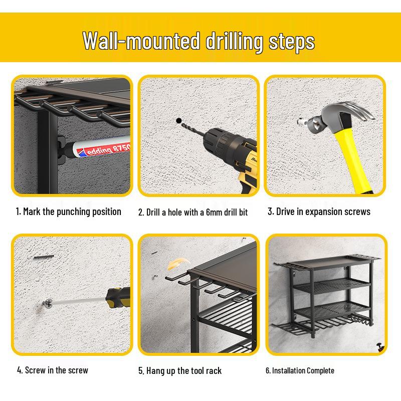Premium Multi-Layer Wrought Iron Tool Rack for Drill Bits, Hammers, and Screwdrivers