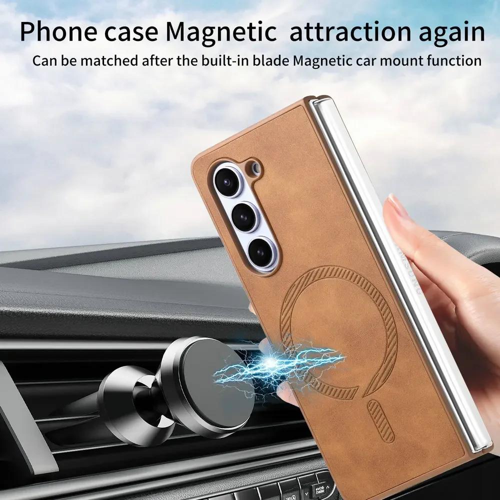 Luxury Busines Sle Leather Magnetic Magsafe Phone Case for Samsung Galaxy Z Fold 7 6 5 4 Coque Shockproof Protection Back Cover