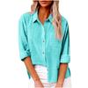 Women Long Sleeve Blouse Spring Fall Cotton Linen Button Up Shirt Solid Color Lapel Pocket Tops