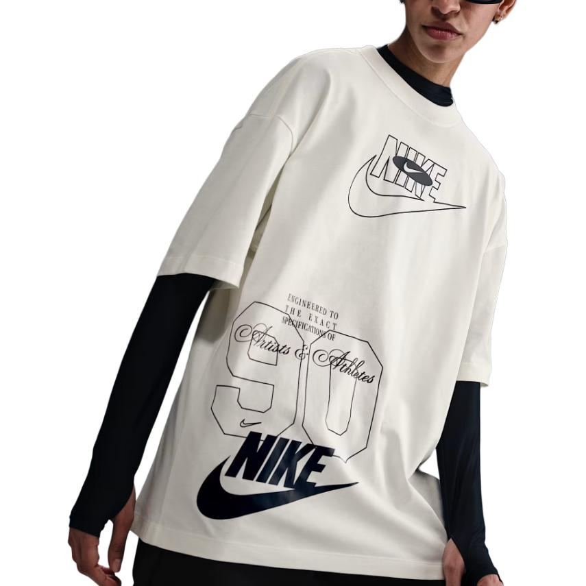 Nike Buchstaben-Print Lockeres Kurzarm-T-Shirt Damen Tops Segelweiß HJ0521-010