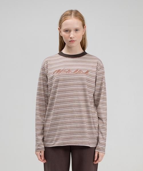 Fake Mama Striped Logo T-Shirt [Brown] Brown