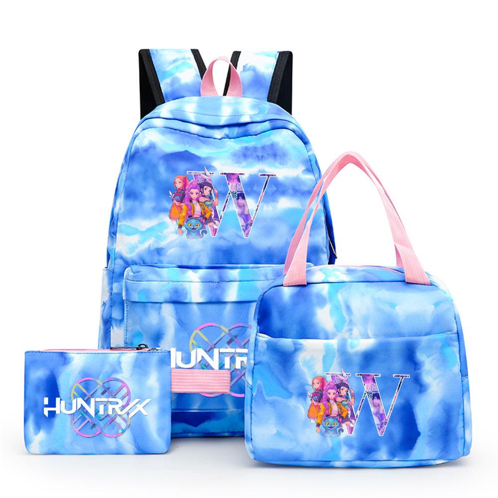 3Pcs/set Cartoon 26 English Letter Printed Backpack with Lunch Bag Pengcil Case for Teenager Girl Boy Bookbag Large Capacity Travel Bag Kid Gift