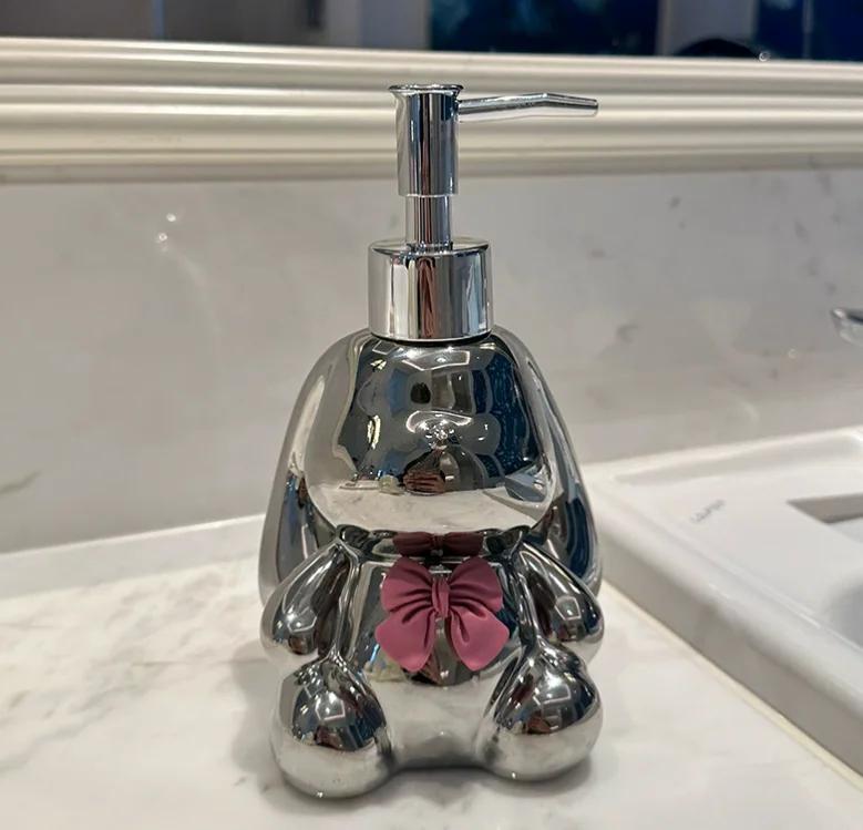 Creative Cute Bear Shampoo Dispenser, Bowknot Ceramic Lotion Bottle, Home Kitchen, Bathroom Accessories, Separate Bottles