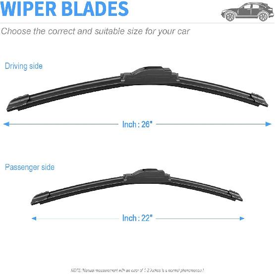 Gavimnal® 26"+22" Silicone Wiper Blades Replacement For Toyota Venza 2009-2015 Honda Civic 2006-2015 Odyssey 2005- Lexus RX350 2007-2015,All-Season