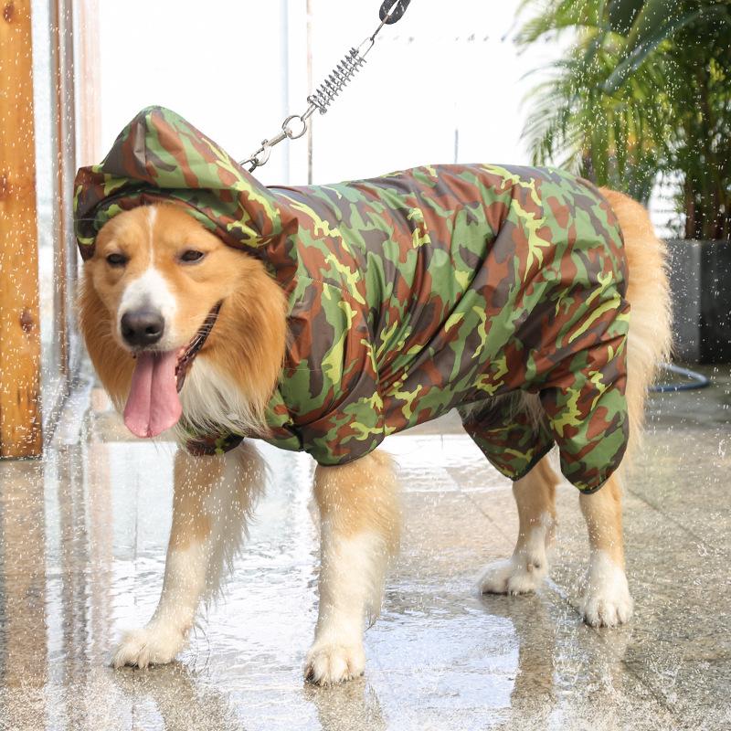 Super Medium and Large Dogs Dog Camouflage Four-legged One-piece Rain Pet Waterproof Outdoor Dog Clothes
