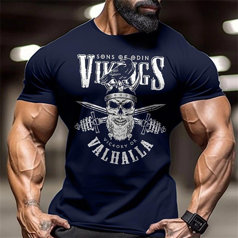 Skull Weapon Printed T-Shirt Men's Retro Large Size T-Shirt Casual Loose Man Streetwear Tops Round Neck Pullover Tees Shirt