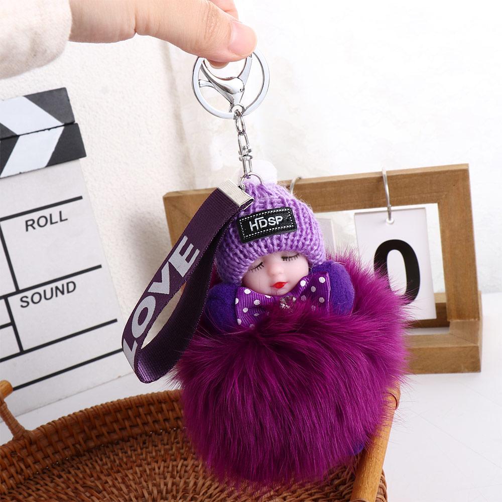 Pendant For Girls Ball Pendant Plush Keychain Pompom Keyring Fluffy Plush Doll Sleeping Baby Doll