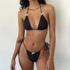 Women's Sexy Split Color Bikini SSwimsuit Bow Tie Swimsuit 2 Piece Set