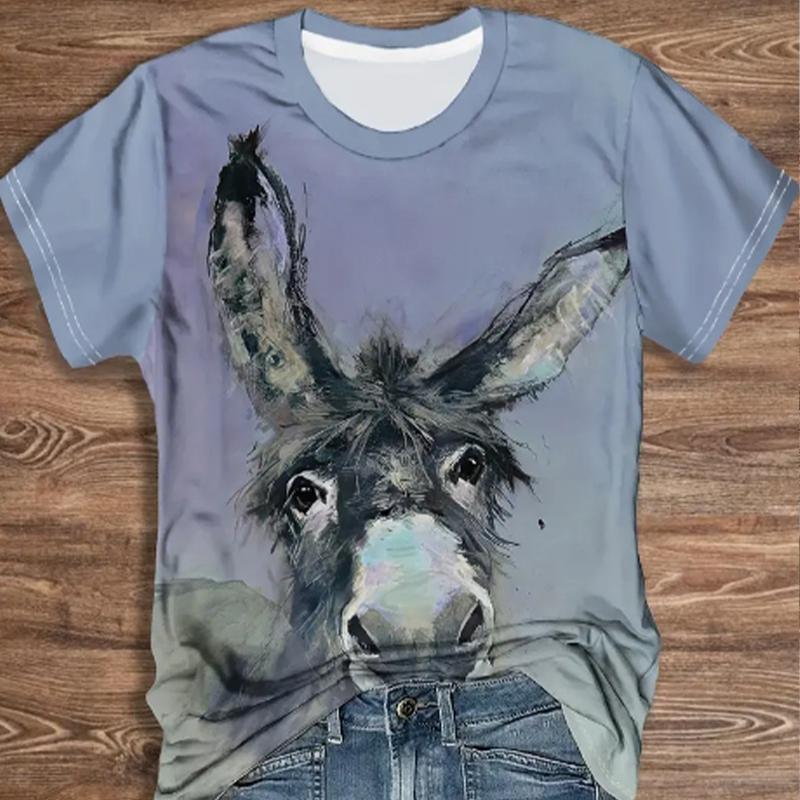 Módní dámské tričko s potiskem kočky a osla, vtipné ležérní tričko s kulatým výstřihem a krátkým rukávem, letní dámské tričko