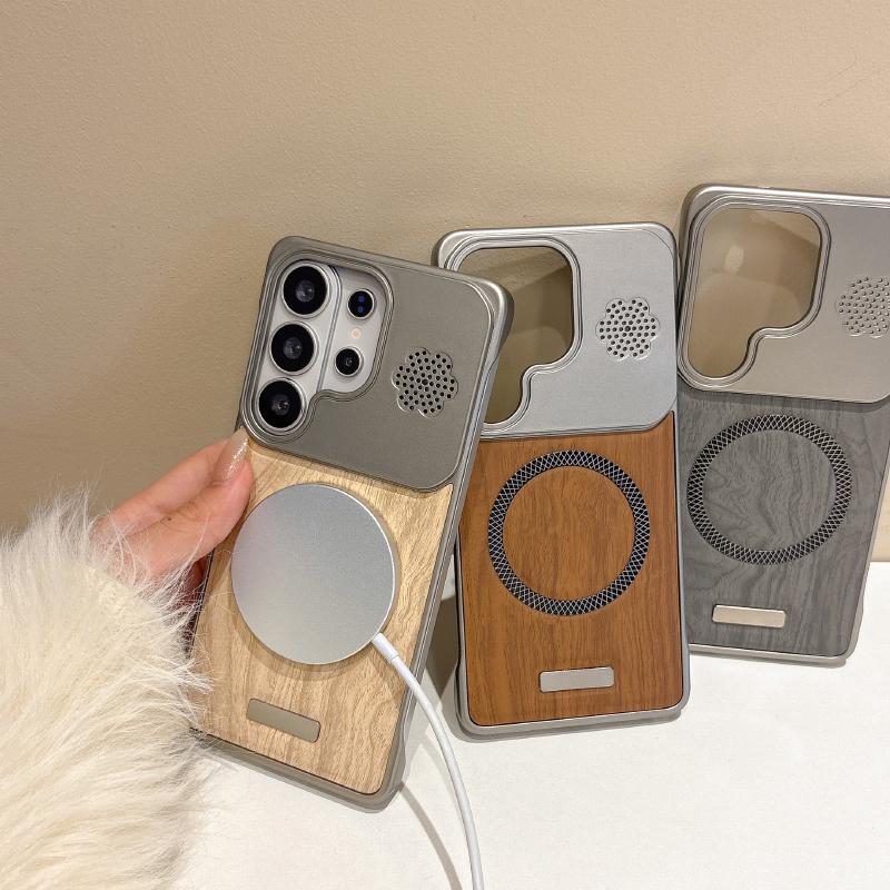 For Magsafe Hard PC+Wood Grain PU Leather Phone Case For Samsung S26 Ultra S24 S22 S23 S25 Ultra Plus FE A57 A56 A55 A37 A36 A35