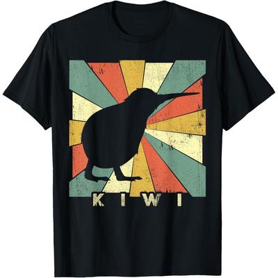 Kiwi Fågel Silhuett Retro Solnedgång Grafisk T-shirt Herr Casual Bomull Kortärmad T-shirt