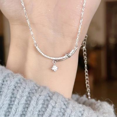Smile Necklace Femininity Light Luxury Niche Design Micro-inlaid Zircon Smiley Face Collarbone Chain Stainless Steel