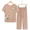 Conjunto de Pijama Feminino de Verão para Mães Roupa de Dormir Mulheres Algodão Estampado Flor Pijamas Verão Solto Roupa de Noite Roupa de Casa