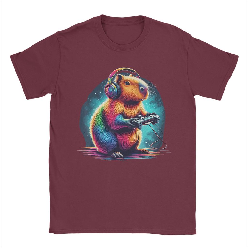 Capybara Gaming Video Game Colorful Capybara Gamer Mens T Shirt  Amazing Tee Shirt Short Sleeve Round Collar TShirts Cotton