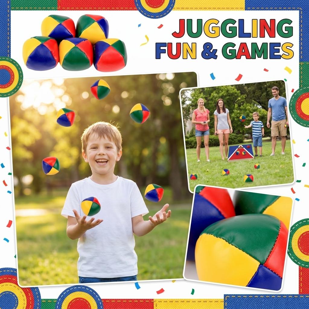 Set mit 6 runden PVC-Bohnensäcken für Kinder zum Jonglieren, Indoor-Outdoor-Spiel, Fußball-Stil, strapazierfähiges Material