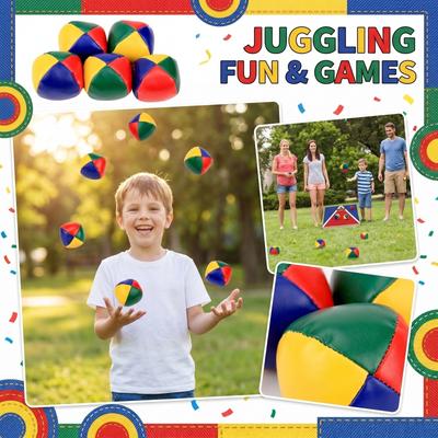 Set of 6 PVC Round Bean Bags for Kids Juggling Ball Indoor Outdoor Game Soccer Style Durable Material