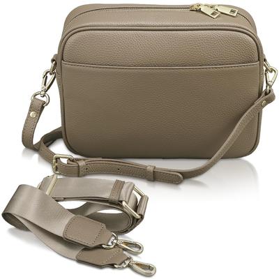 Encore Kwadratowa Torba na Ramię ze Skóry Naturalnej na Smartfon Crossbody Mini Damska, Saszetka, Torba, Skóra, Kompaktowa, Lekka, (Kolor ciemnoszary)