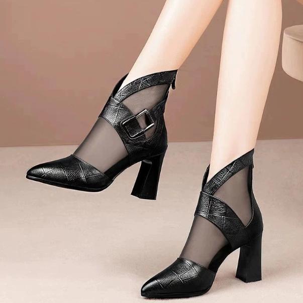 Fashion Super high heel slippers mesh women's flush boots black sandals ankle boots pointed toe parka hot sale