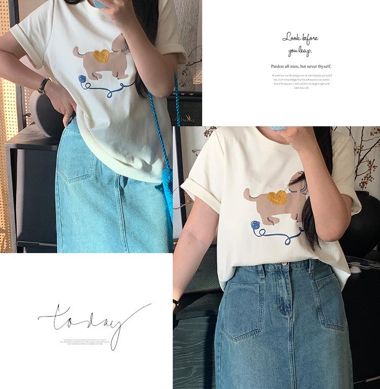 Shuangtian 2026 Spring Plus Size Women's Cartoon Print T-Shirt, Round Neck, Short Sleeve (W-270)