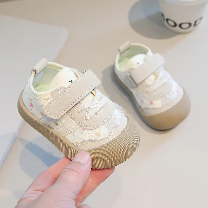 

Cute Baby Floral Flats Sweet for Girls Walking Shoes Toes Capped Anti-kicked Autumn New Little Kids Sports Shoes Hook&loop 24