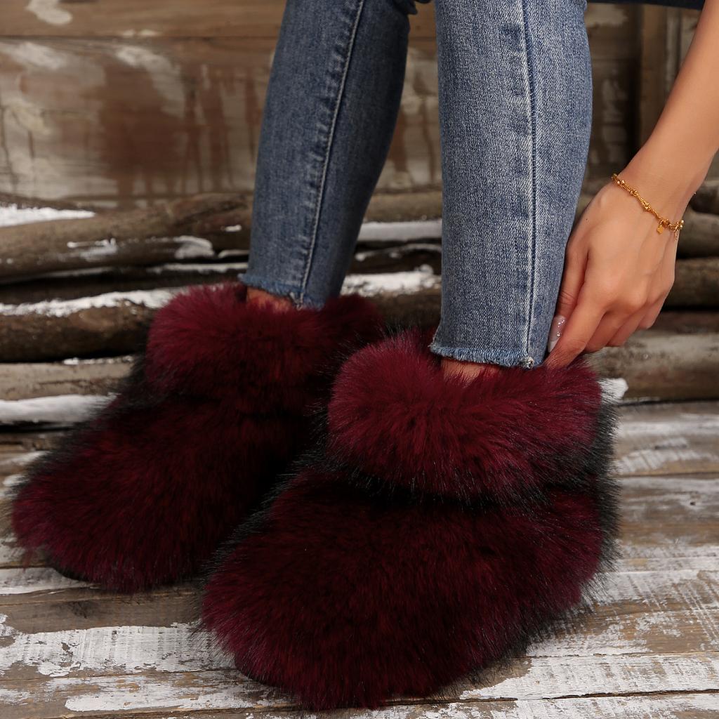 Fashion Winter Women Fluffy Faux Fox Fur Boots Woman Plush Warm Snow Boots Luxury Footwear Girls Furry Fur Bottes Fashion Winter Shoe