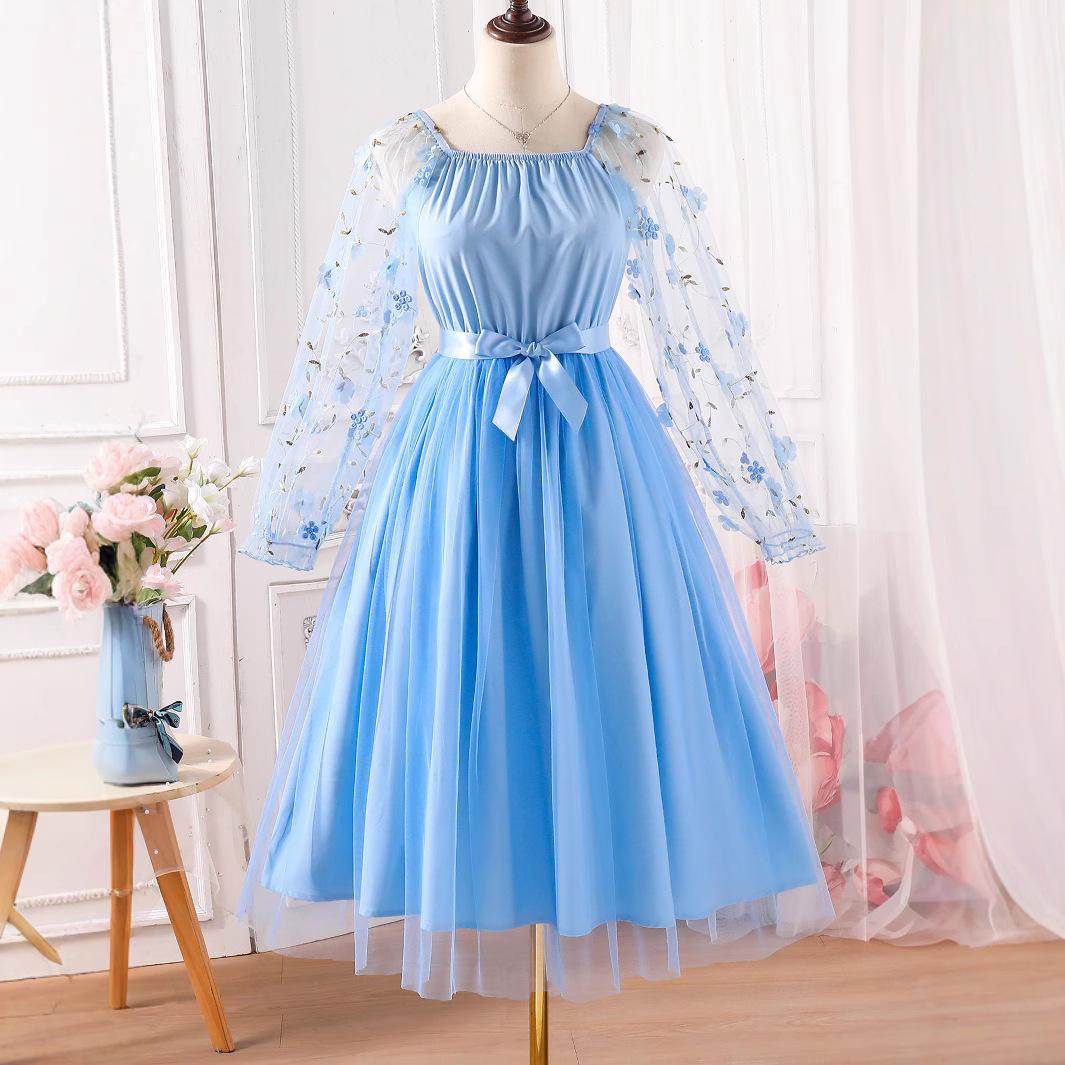

Милое голубое платье для девочек, летнее детское платье принцессы-суперфеи 160cm небесно-голубой