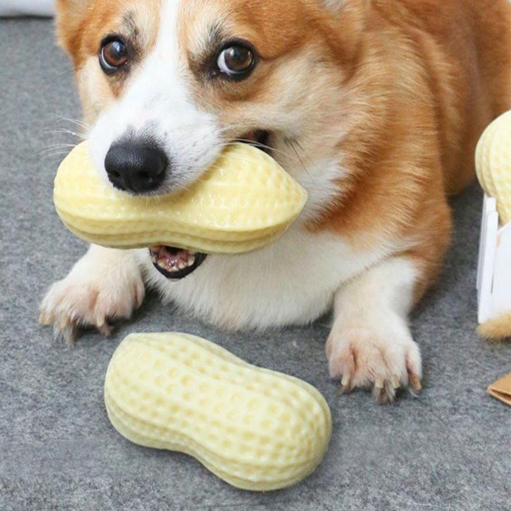 Peanut Shape Squeaky Dog Toy Tpr Teething Chew Toy Dog Boredom Relief Toy Home Alone Entertainment