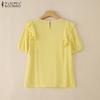 ZANZEA Women Casual Short Sleeve O-neck Ruffled Pleating Elegant Blouse