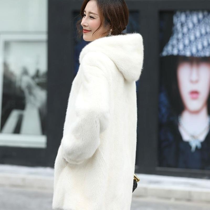 Imitation fur new imitation mink coat women's hooded imitation mink coat