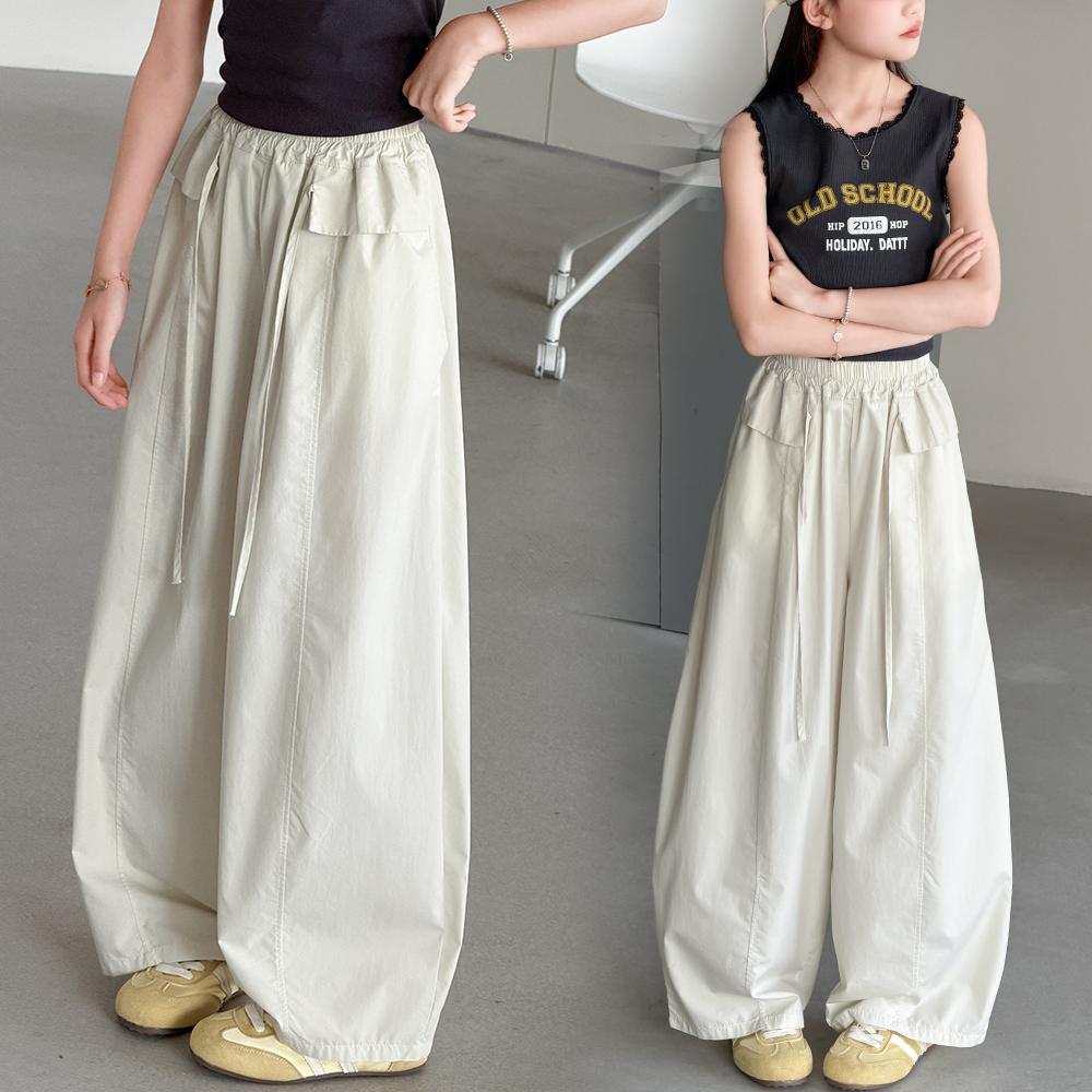 Girls' 2026 New Summer Korean Edition Elastic Waist Wide Leg Pants Cotton Thin Casual Pants Relaxing Air Ball Pants